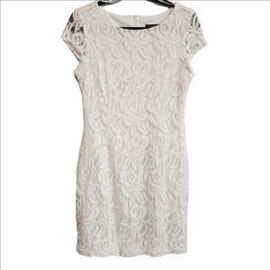 Jessica White Sheath Midi Dress Cap Sleeve Crew Neck